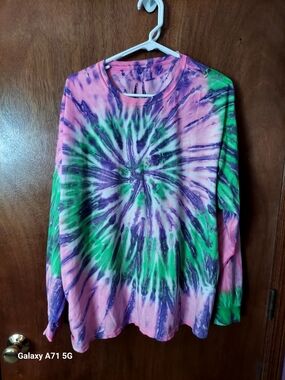 Vibrant Spiral Tie-Dye Long Sleeve Shirt - Pink, Green & Purple